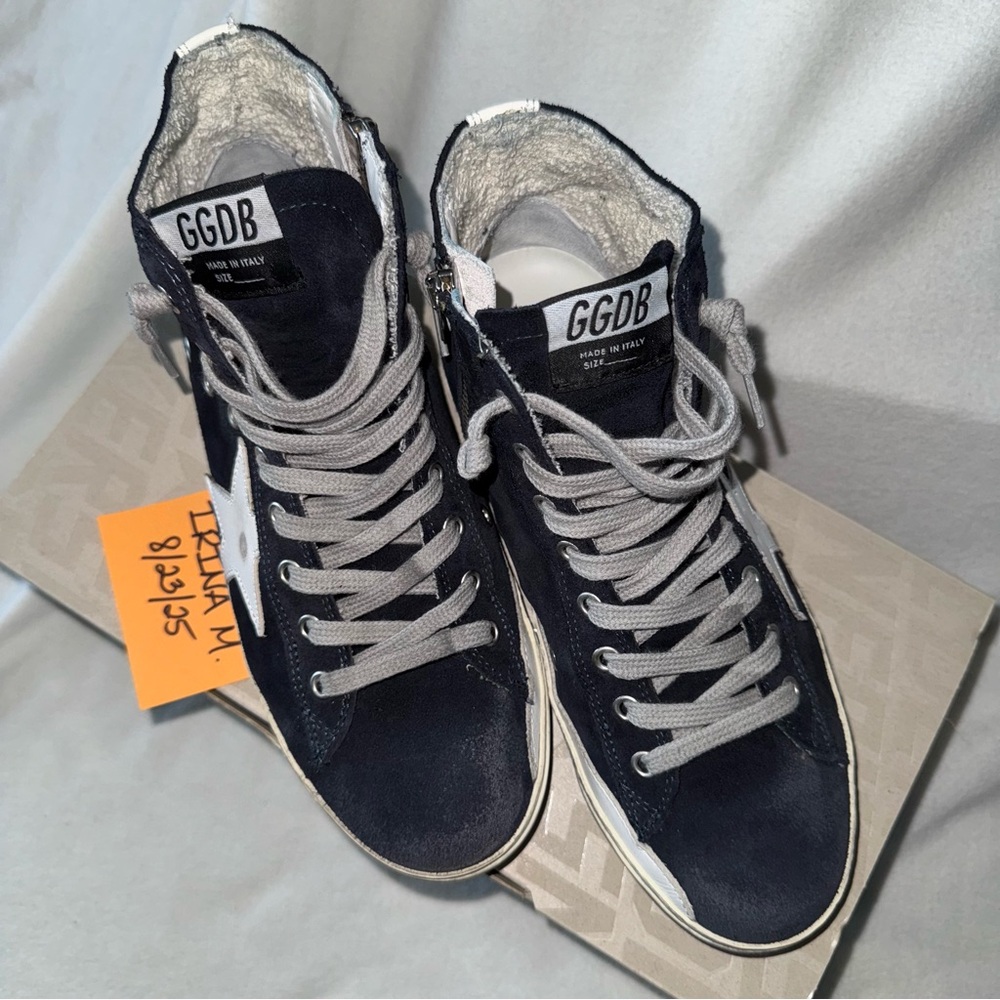 NEW! GGDB GOLDEN GOOSE Navy Suede Francy Side-Zip Sneakers size 39 New in Box! - Picture 6 of 16